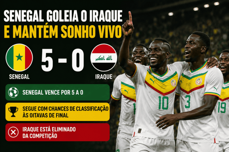 Senegal Goleia Iraque 5 a 0 na Copa 2026 e Mantém Sonho de Classificação às Oitavas Como Melhor Terceiro Colocado