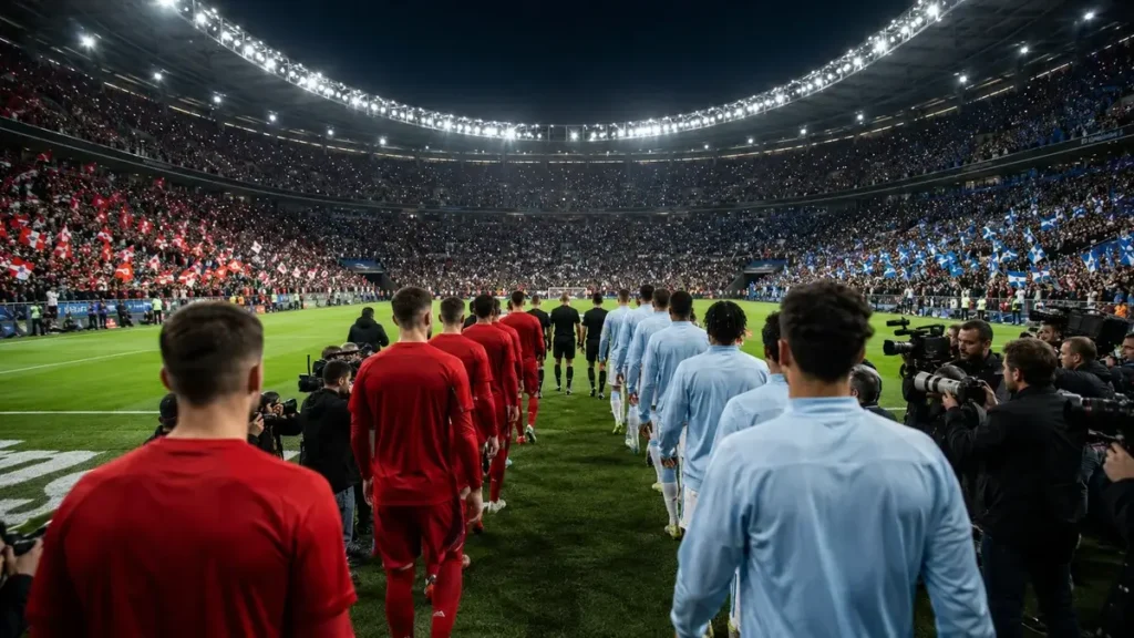 Estádio lotado antes de uma partida das quartas de final da Copa do Mundo 2026.