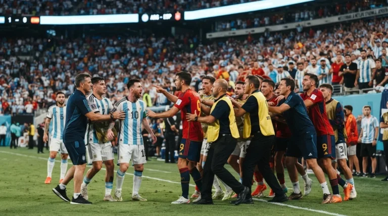 Jogadores da Argentina e Espanha em discussão após a final da Copa do Mundo de 2026
