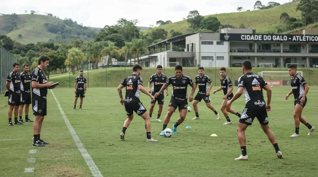 Jogadores do Atlético-MG durante preparação para enfrentar o Bahia