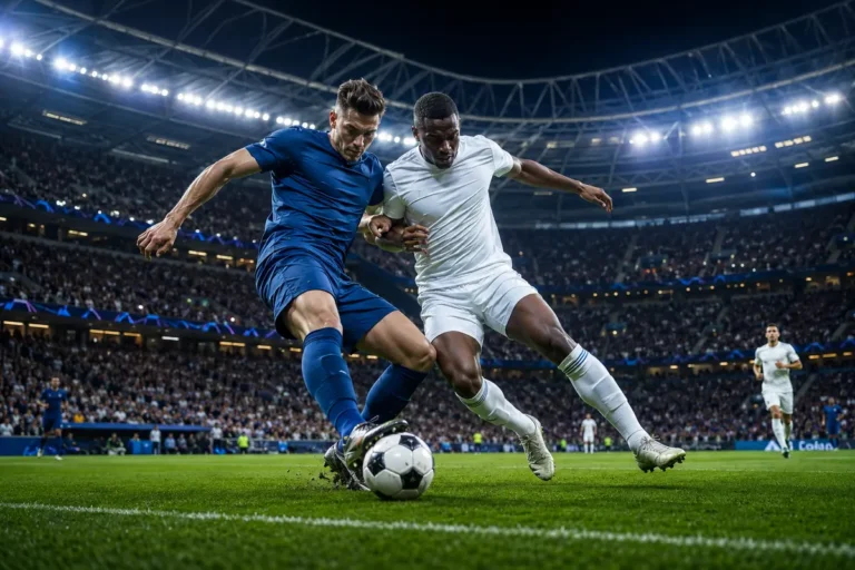 Troféu da Champions League 2026/27 ao lado da bola oficial da Copa do Mundo 2026
