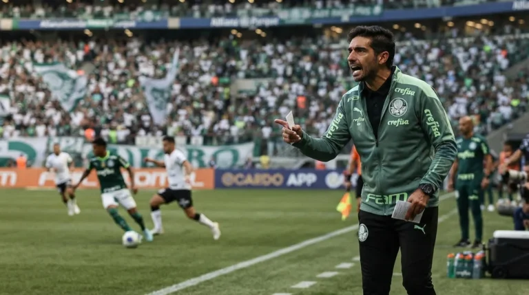 Abel Ferreira comandando o Palmeiras durante partida do Brasileirão 2026