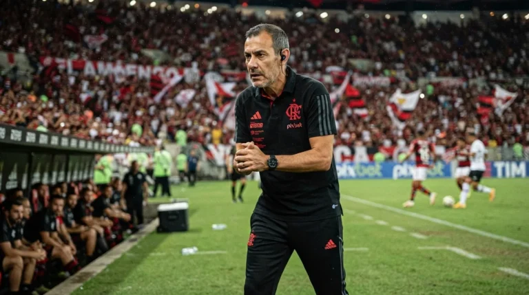 Leonardo Jardim comandando o Flamengo durante partida do Brasileirão