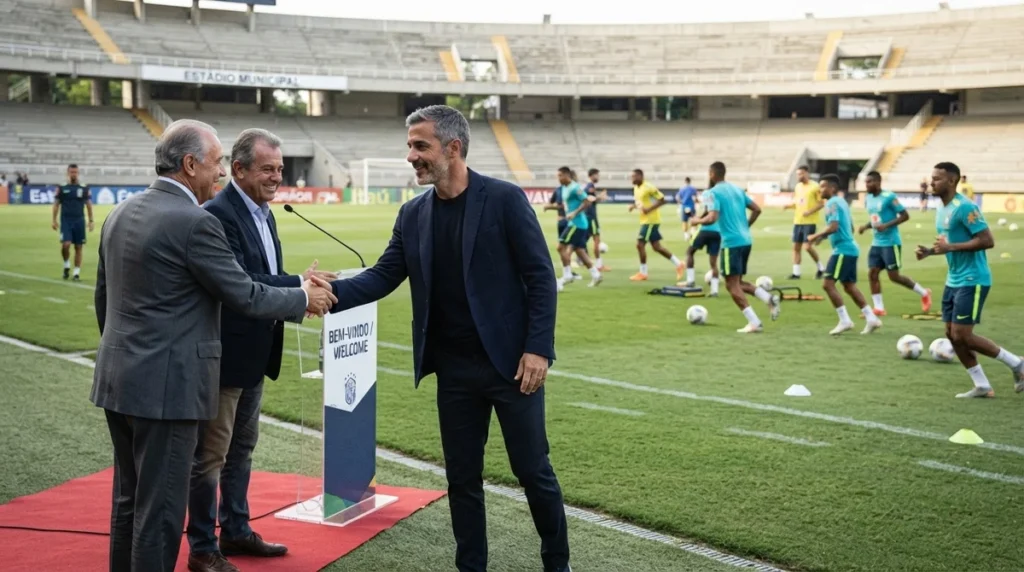 Novo treinador apresentado por clube brasileiro durante a janela de transferências da pausa da Copa do Mundo.