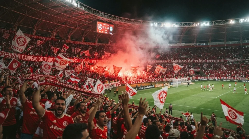 Torcida do Internacional no Beira-Rio durante confronto contra o Flamengo.
