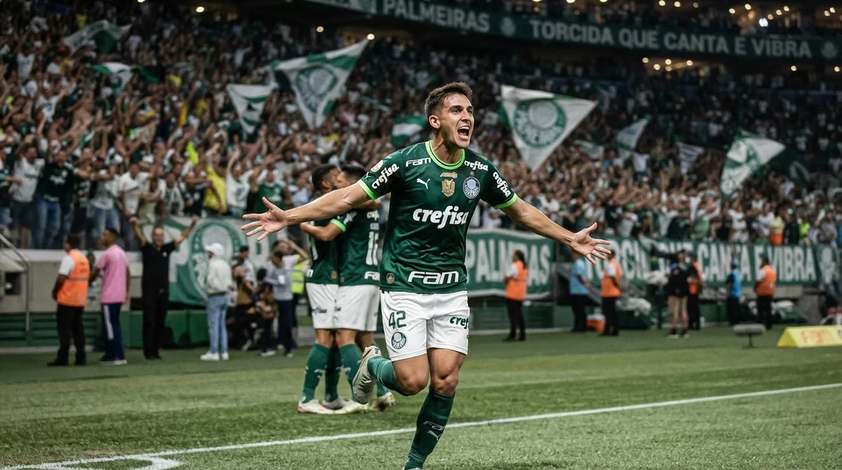 Flaco López atacante do Palmeiras comemorando gol durante partida pelo clube