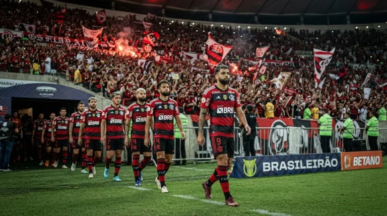 Jogadores do Flamengo antes de partida pelo Brasileirão com foco nos desfalques do elenco