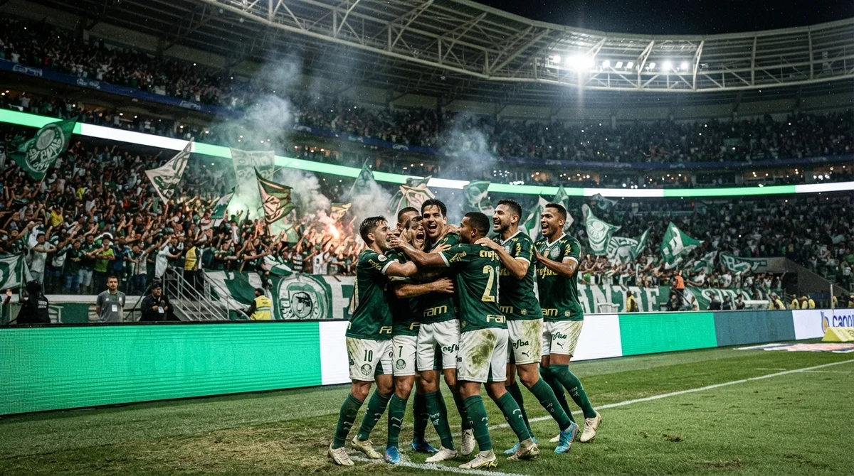 Palmeiras mercado da bola 2026: jogadores comemoram gol durante partida do Brasileirão