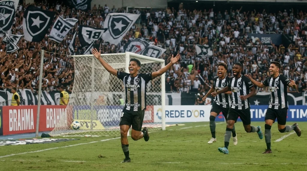 Kadir comemora gol da vitória do Botafogo contra o Santos nos acréscimos