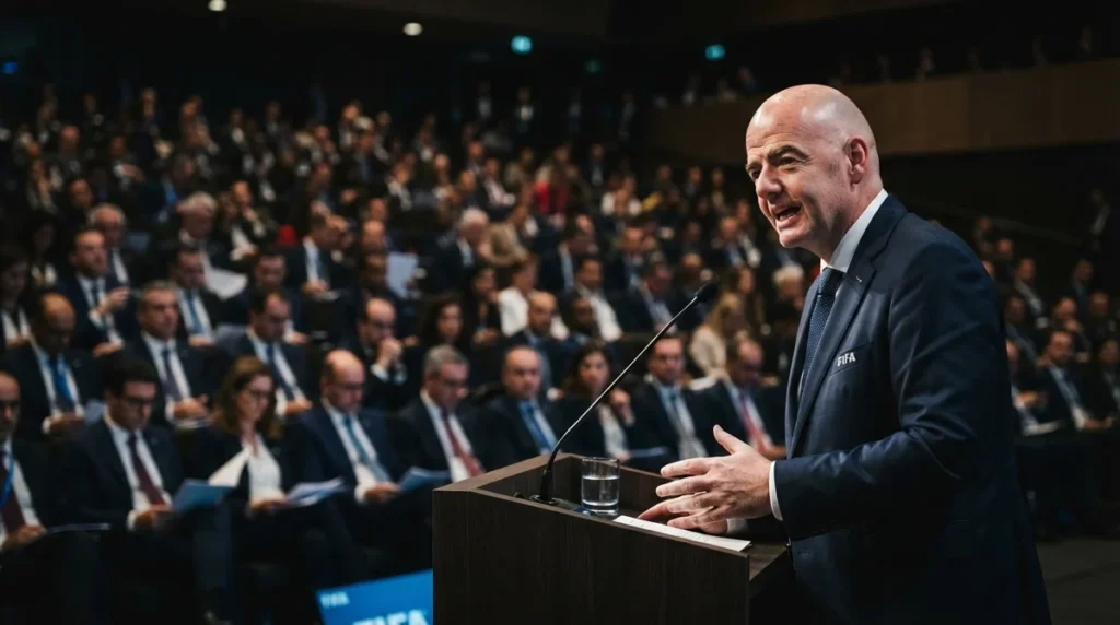 Gianni Infantino durante congresso internacional da FIFA.