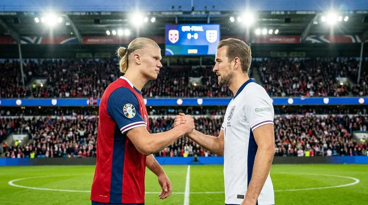 Haaland e Kane antes de Noruega x Inglaterra pelas quartas de final da Copa do Mundo 2026