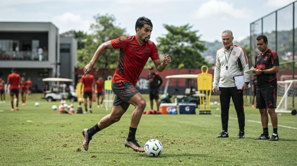 Lucas Paquetá durante treinamento do Flamengo antes do retorno aos jogos