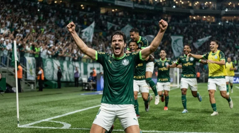 Maurício comemora um dos gols marcados pelo Palmeiras em partida do Campeonato Brasileiro 2026.