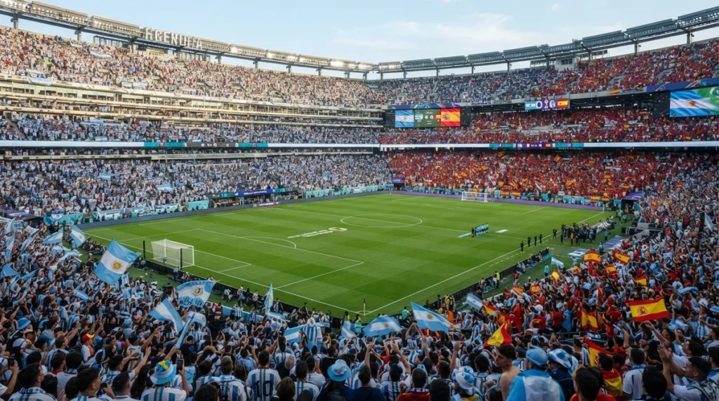 Interior do MetLife Stadium com o gramado pronto para a final da Copa do Mundo de 2026.