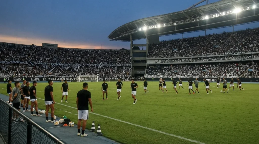 Jogadores do Botafogo treinam no Estádio Nilton Santos durante a janela de transferências de 2026.