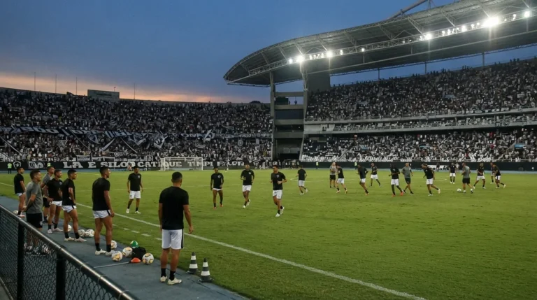 Jogadores do Botafogo treinam no Estádio Nilton Santos durante a janela de transferências de 2026.