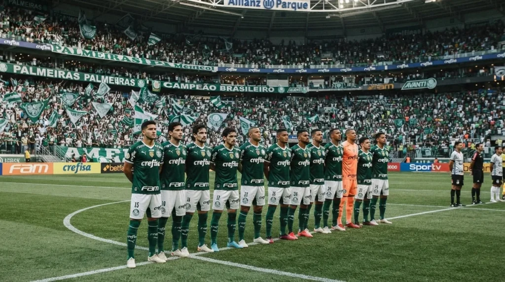 Jogadores do Palmeiras antes de partida pelo Brasileirão 2026