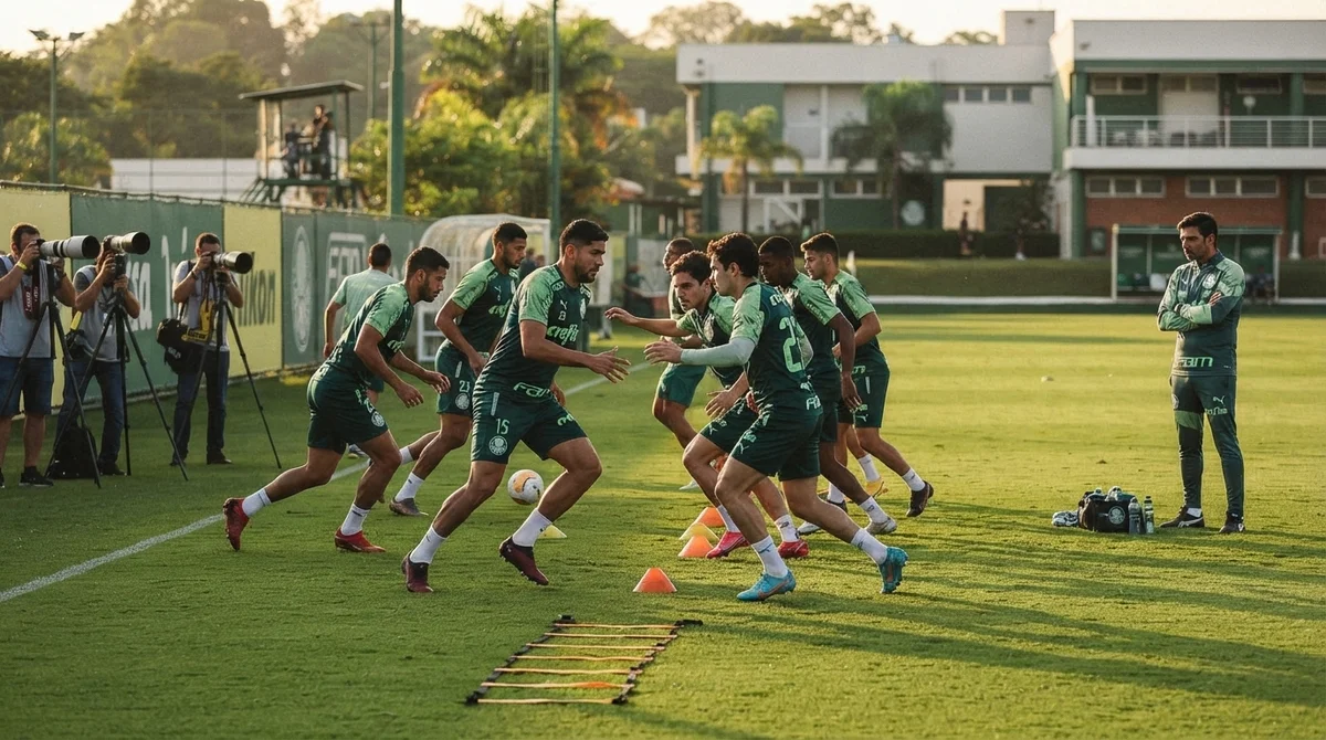Abel Ferreira acompanha treinamento do Palmeiras durante preparação para a sequência da temporada.