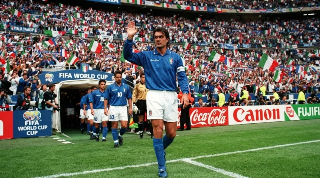 Paolo Maldini como capitão da seleção italiana em Copa do Mundo