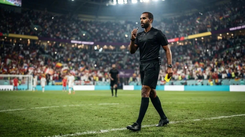 Ismail Elfath durante a semifinal entre Argentina e Inglaterra na Copa do Mundo.