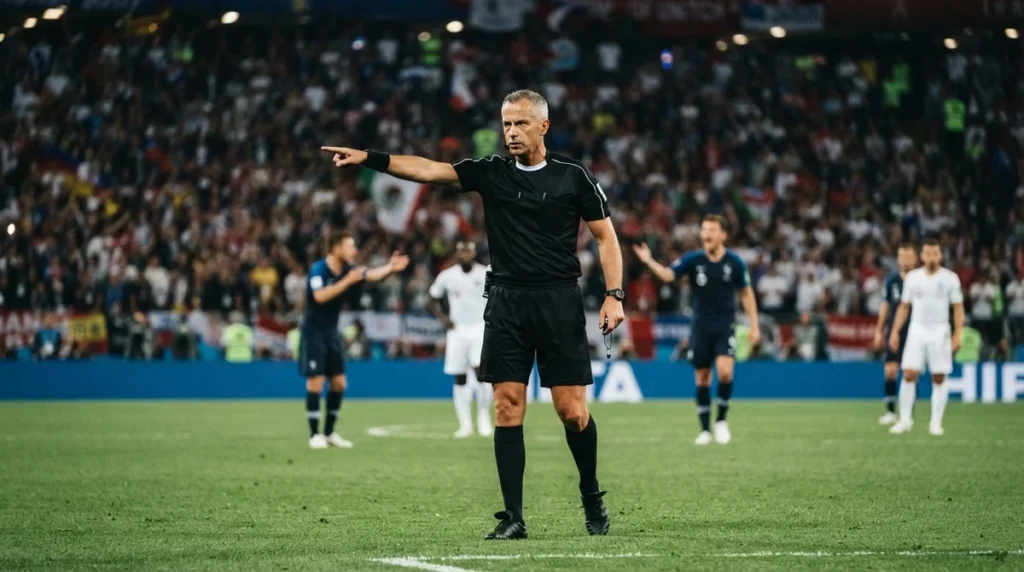Árbitro Ismail Elfath aplicando as regras durante partida da Copa do Mundo