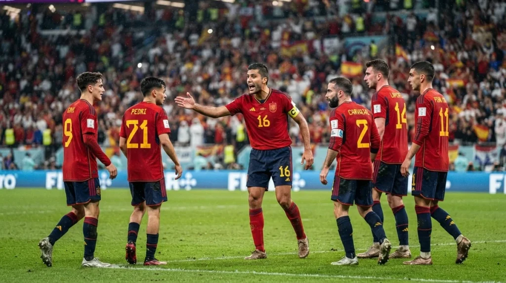 Rodri e Lamine Yamal durante a campanha da Espanha na Copa do Mundo de 2026.