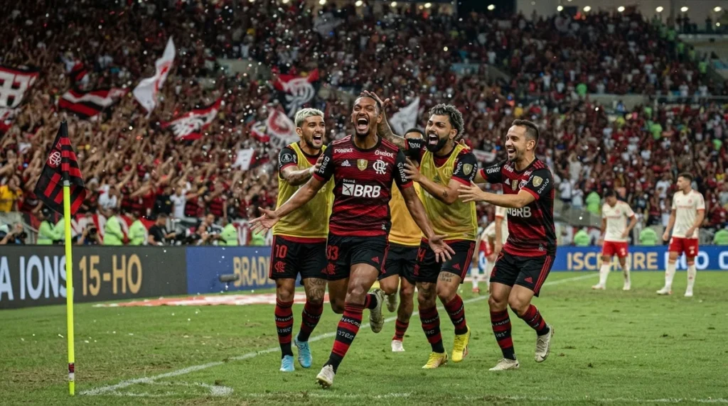 Samuel Lino comemora gol do Flamengo contra o Internacional pelo Brasileirão