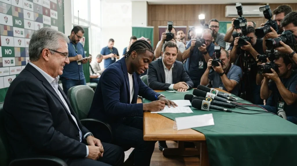 Jogador assina contrato durante a janela de transferências do futebol brasileiro em 2026.