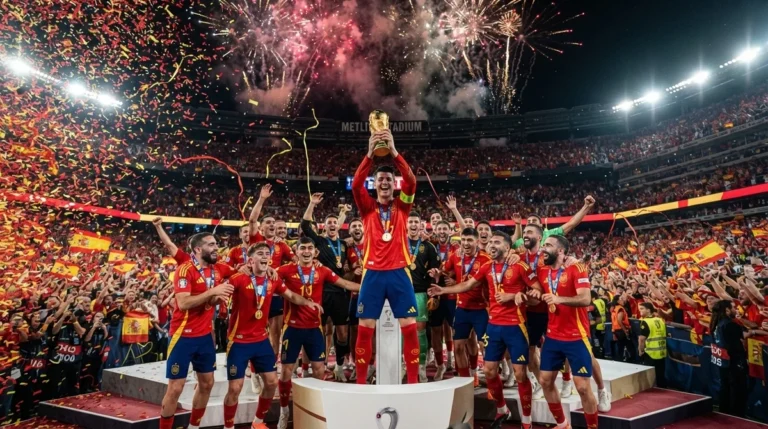 Seleção da Espanha ergue a taça da Copa do Mundo de 2026 após vencer a Argentina na final.