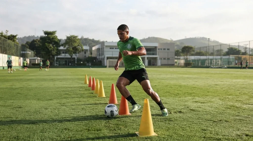 Vitor Roque participa da preparação do Palmeiras durante a intertemporada.