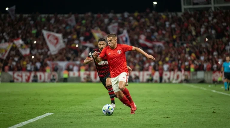 Alan Patrick conduz a bola durante o empate entre Internacional e Flamengo pelo Campeonato Brasileiro.