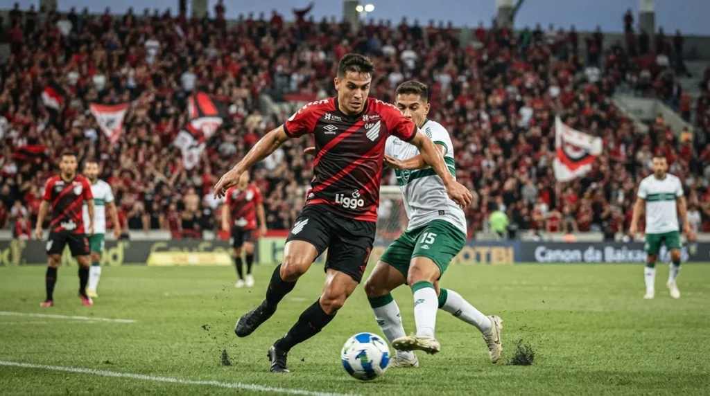 Jogadores do Athletico-PR durante partida pela Copa do Brasil buscando vitória contra o Vitória
