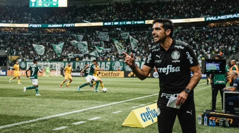 Abel Ferreira comandando o Palmeiras durante partida decisiva da temporada