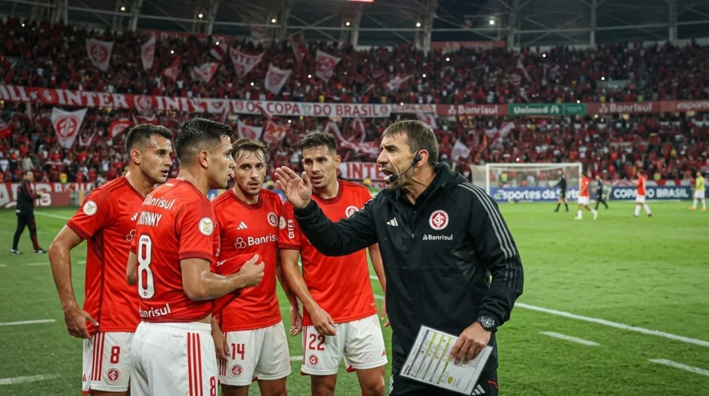 Lance de jogo entre Internacional e Corinthians destacando disputa de bola no meio-campo.