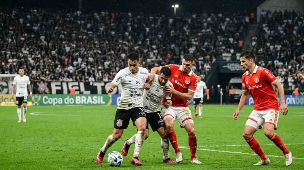 Corinthians e Internacional disputam bola pela Copa do Brasil na Neo Química Arena