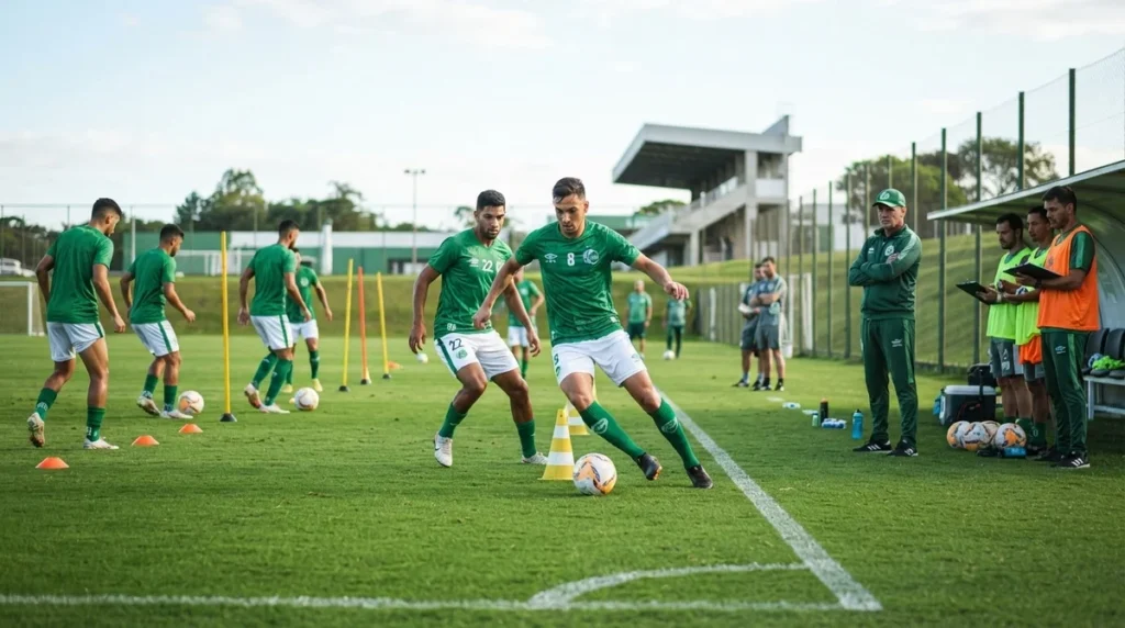 Elenco do Juventude durante treinamento antes do confronto com o Atlético pela Copa do Brasil.