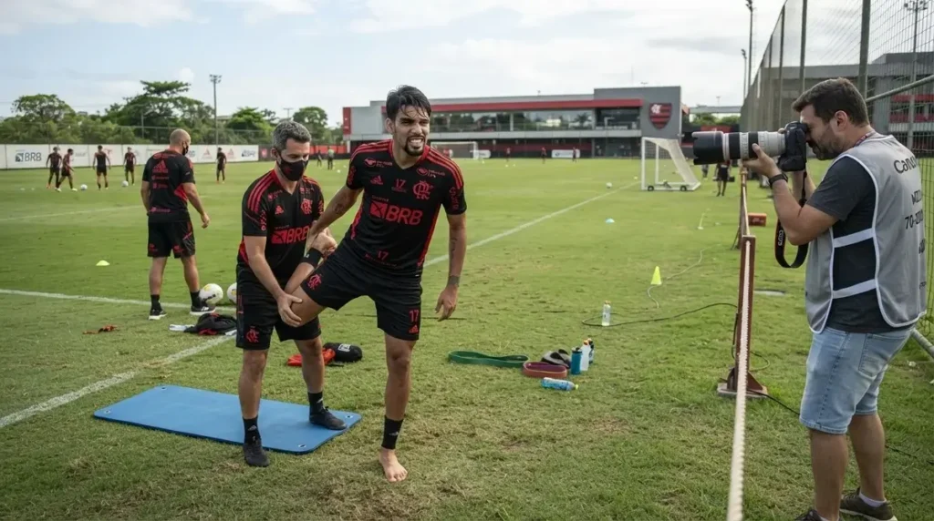 Lucas Paquetá durante preparação física para voltar aos jogos pelo Flamengo.
