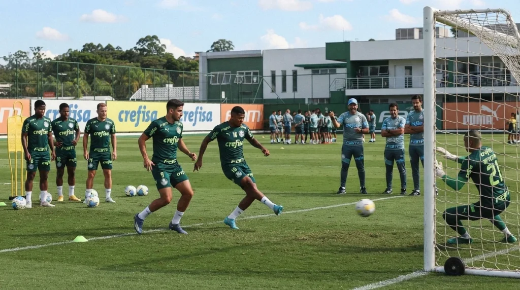 Atacantes do Palmeiras treinam buscando espaço no elenco de Abel Ferreira