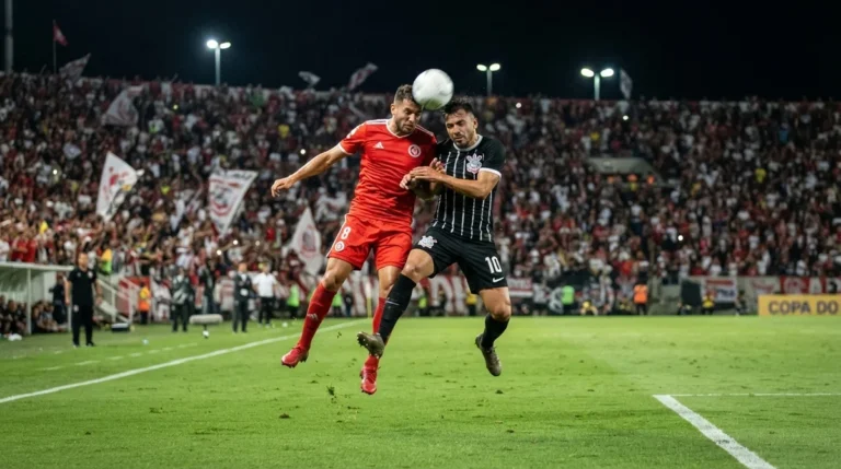 Jogadores de Internacional e Corinthians durante partida válida pela Copa do Brasil no Beira-Rio.