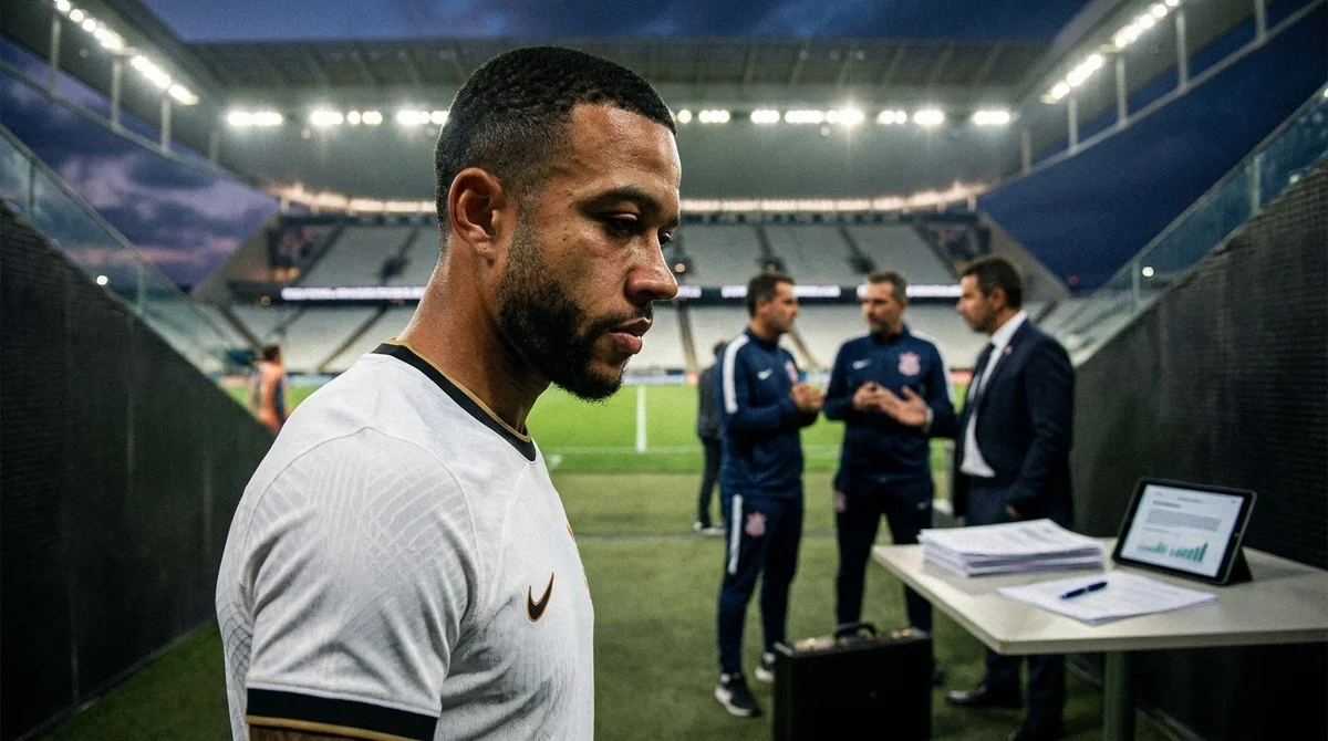 Memphis Depay com a camisa do Corinthians em meio à crise financeira do clube.