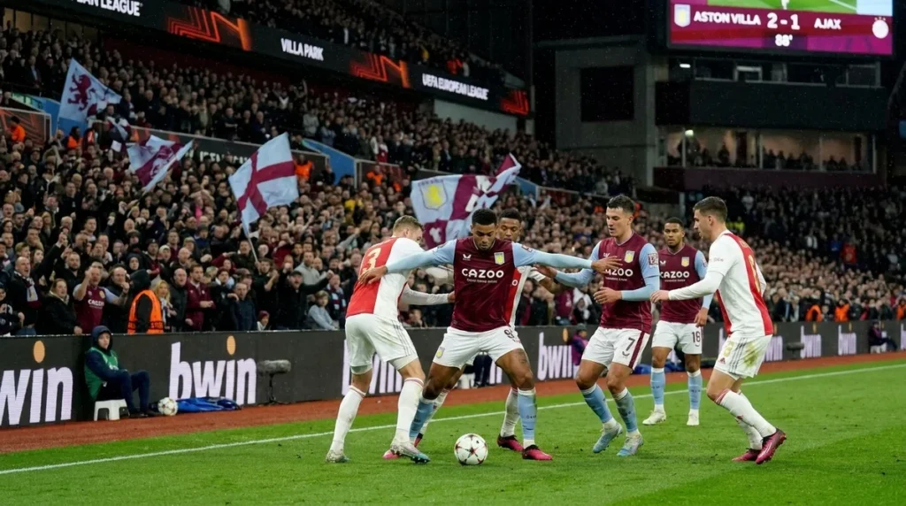PSG x Aston Villa: jogadores do Aston Villa antes da Supercopa